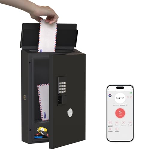 WeHere Mailbox & Key Box 2 in 1 Multi-Purpose Box, Wall Mount Locking Postbox,Key Drop Box with Electronic Lock, One Time Code/APP Bluetooth/Wi-Fi/Fixed Code/Key Unlock, Large Capicity Storage Letter