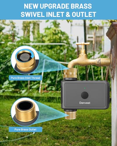 WiFi Sprinkler Timer with Brass Inlet & Outlet, WiFi Water Timer for Garden Hose, Hose Timer with WiFi Hub, APP & Voice Control, Smart Watering Timer for Lawns and Yard Compatible with Alexa Google