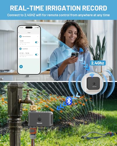 WiFi Sprinkler Timer with Brass Inlet & Outlet, WiFi Water Timer for Garden Hose, Hose Timer with WiFi Hub, APP & Voice Control, Smart Watering Timer for Lawns and Yard Compatible with Alexa Google