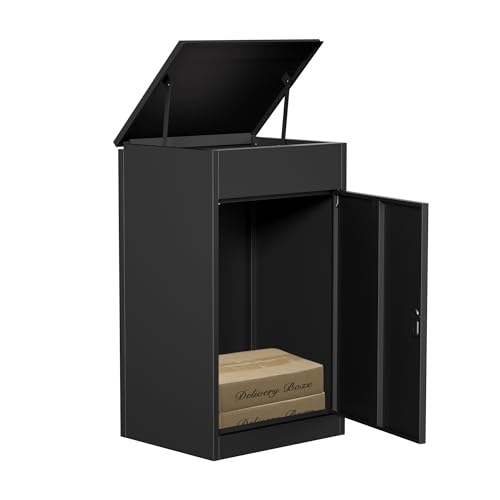 LAYIQDC Package Delivery Boxes for outside,Enlarged 19.7 * 16.1 * 33.5 inches Delivery Box for Packages with Coded Lock,Large Space, Waterproof,Cold-Rolled Steel Drop Box for Porch, Curbside (Small)