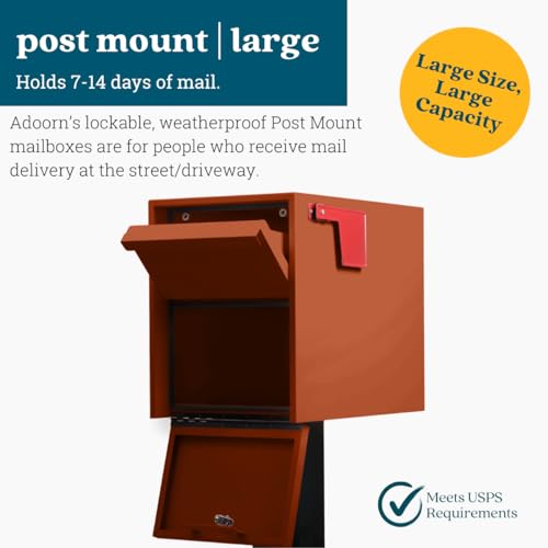 Adoorn Post Mount Mailbox | Large Size - Anti-Theft Locking Mailbox, 15.5" H x 12" W x 18.5" D, Weatherproof Mailboxes for Outside The House