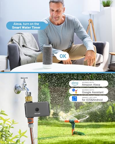 WiFi Sprinkler Timer with Brass Inlet & Outlet, WiFi Water Timer for Garden Hose, Hose Timer with WiFi Hub, APP & Voice Control, Smart Watering Timer for Lawns and Yard Compatible with Alexa Google