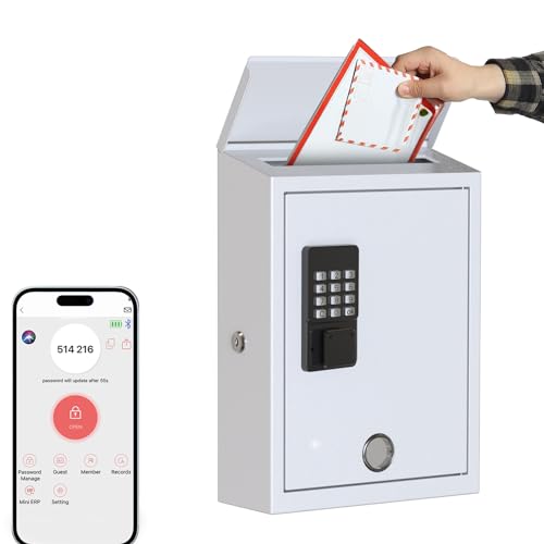 DiDiHere Mailbox with Electronic Lock, Wall Mount Locking Postbox for House, One Time Code/Permanent Code/Spare Key Unlock, Large Capacity for Collect Letter, Key Drop Box, White,Waterproof, 14x4x10in