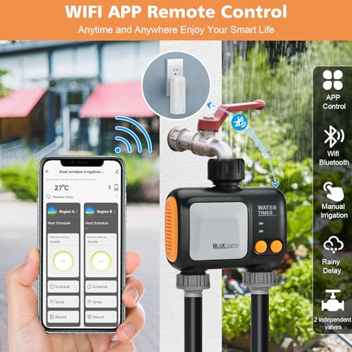 Johgee Smart Sprinkler Timer 2 Zone, WiFi Water Timer for Garden Hose with WiFi Hub, Hose Timers for Watering with Rain Delay, WiFi Irrigation Sprinkler Controller for Garden Lawns, Work with Alexa