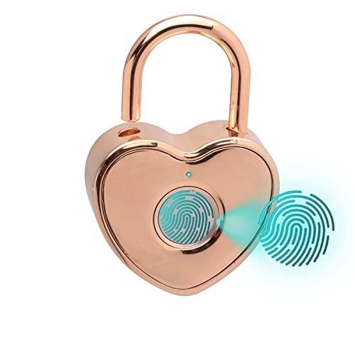 Tcyoatoa Heart Shaped Fingerprint Padlock, Small Smart Padlock for Gym Locker, Backpag, School, Mailbox, Travel Suitcase (Rose Gold)