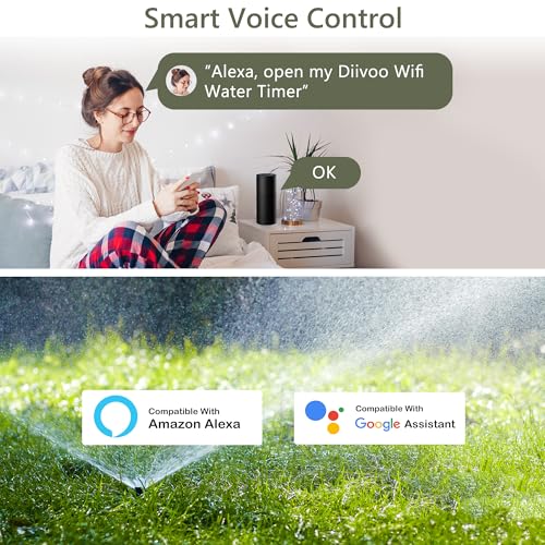 Diivoo WiFi Sprinkler Timer 3 Zone, Smart Water Hose Timer Compatible with Alexa and Google, Remote Control Irrigation Timer, Automatic Manual Watering, Rain Delay, for Garden, Yards and Lawns