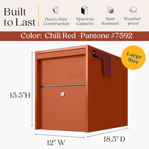 Adoorn Post Mount Mailbox | Large Size - Anti-Theft Locking Mailbox, 15.5" H x 12" W x 18.5" D, Weatherproof Mailboxes for Outside The House