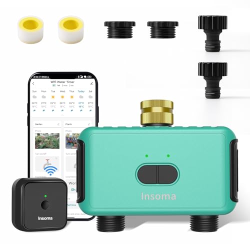 WiFi Water Timer, Smart Sprinkler Timer for Garden Hose Faucet, Programmable Watering Irrigation 2 Outlet Timer with Brass Swivel, APP Control Garden System for Lawns and Yard Compatible with Alexa