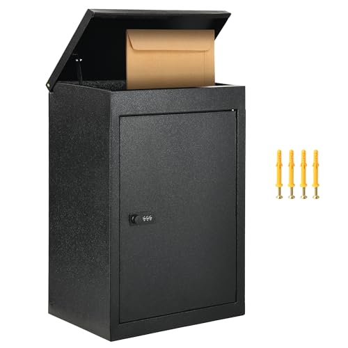 YITAHOME Locking Mailbox, Wall Mount Mailboxes for Outside, 19.7x13.4x8.7 Inch Mailbox with Lock, Large Capacity Lockable Black Mailboxes