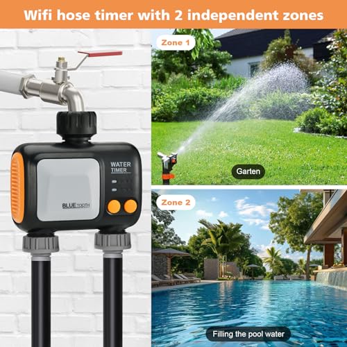 Johgee Smart Sprinkler Timer 2 Zone, WiFi Water Timer for Garden Hose with WiFi Hub, Hose Timers for Watering with Rain Delay, WiFi Irrigation Sprinkler Controller for Garden Lawns, Work with Alexa