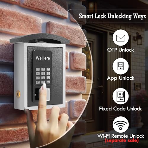 WeHere Key Lock Box Wall Mount with Key Drop Slot, Smart LockBox, OTP/APP Bluetooth/Wi-Fi/Fixed Code/Key Unlock, Key Safe Security Storage for House Outside, Realty Business, Apartment, Store, Car
