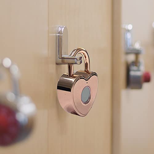 Tcyoatoa Heart Shaped Fingerprint Padlock, Small Smart Padlock for Gym Locker, Backpag, School, Mailbox, Travel Suitcase (Rose Gold)