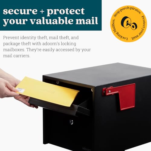 Adoorn Post Mount Mailbox | Large Size - Anti-Theft Locking Mailbox, 15.5" H x 12" W x 18.5" D, Weatherproof Mailboxes for Outside The House