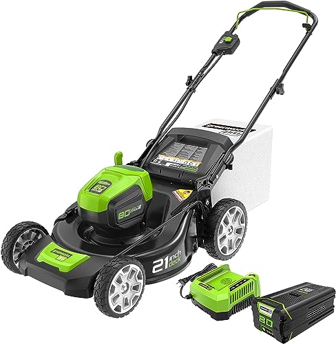 Greenworks 80V 21" Brushless Cordless (PUSH) Lawn Mower (75+ Compatible Tools), 5.0Ah Battery and Charger Included