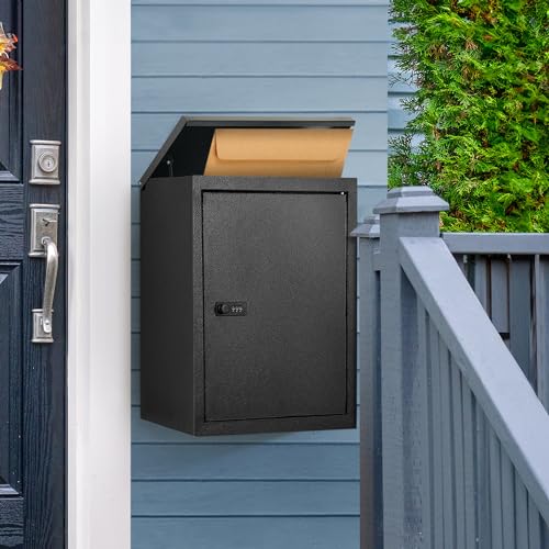 YITAHOME Locking Mailbox, Wall Mount Mailboxes for Outside, 19.7x13.4x8.7 Inch Mailbox with Lock, Large Capacity Lockable Black Mailboxes
