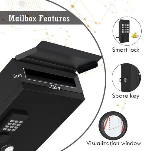 WeHere Mailbox & Key Box 2 in 1 Multi-Purpose Box, Wall Mount Locking Postbox,Key Drop Box with Electronic Lock, One Time Code/APP Bluetooth/Wi-Fi/Fixed Code/Key Unlock, Large Capicity Storage Letter