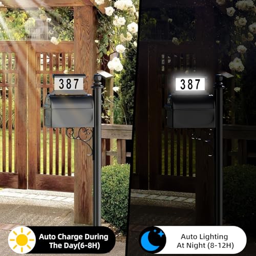 Solar Mailbox Numbers, Solar Mailbox Light Belt With Remote Control, Double Side Illuminated Design Address Numbers for Mailbox LED Acrylics 9 Color Lighting Modes