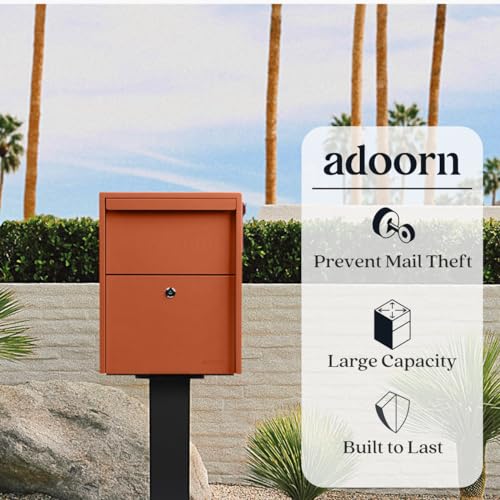 Adoorn Post Mount Mailbox | Large Size - Anti-Theft Locking Mailbox, 15.5" H x 12" W x 18.5" D, Weatherproof Mailboxes for Outside The House