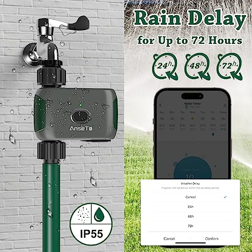 AnseTo Wifi Water Timer for Garden Irrigation System, Hose Timer for Lawn Watering System, Sprinkler Timer Compatible with Alexa and Google Home, with WiFi-Hub Remote Control and 2 Watering Modes