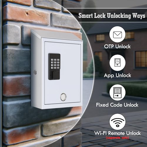 DiDiHere Mailbox with Electronic Lock, Wall Mount Locking Postbox for House, One Time Code/Permanent Code/Spare Key Unlock, Large Capacity for Collect Letter, Key Drop Box, White,Waterproof, 14x4x10in