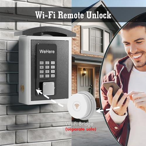 WeHere Key Lock Box Wall Mount with Key Drop Slot, Smart LockBox, OTP/APP Bluetooth/Wi-Fi/Fixed Code/Key Unlock, Key Safe Security Storage for House Outside, Realty Business, Apartment, Store, Car