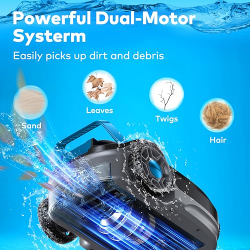 2024 New Upgraded Robotic Pool Vacuum, Cordless Robotic Pool Cleaner, 5000 mAh Lasts Up to 120 Mins, Ideal for Above Ground Pools, Self-Parking, LED Indicator, Efficient Leaf and Debris Removal