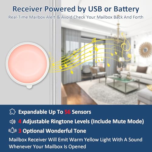 Mailbox Alarm for Delivered Mail - 800ft Wireless Smart Mailbox Alarm with Led Light and Adjustable Sound Reminders, Mailbox Alert Wireless, Mailboxes for Outside (2nd Gen)