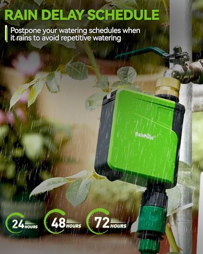 RAINPOINT WiFi Sprinkler Timer, Brass Inlet Smart Hose Timer for Watering, Smart Water Timer for Garden Hose with Hub, APP & Voice Control, Automatic Irrigation System for Lawns and Yard