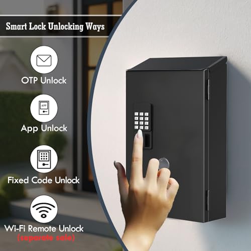 WeHere Mailbox & Key Box 2 in 1 Multi-Purpose Box, Wall Mount Locking Postbox,Key Drop Box with Electronic Lock, One Time Code/APP Bluetooth/Wi-Fi/Fixed Code/Key Unlock, Large Capicity Storage Letter