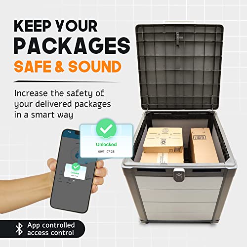 Package Vault- Robust Smart Delivery Box (Package Theft Prevention Solution) (Smart Bluetooth Lock) Great for Outdoor Patios and Porches to Keep Your Packages and Deliveries Safe
