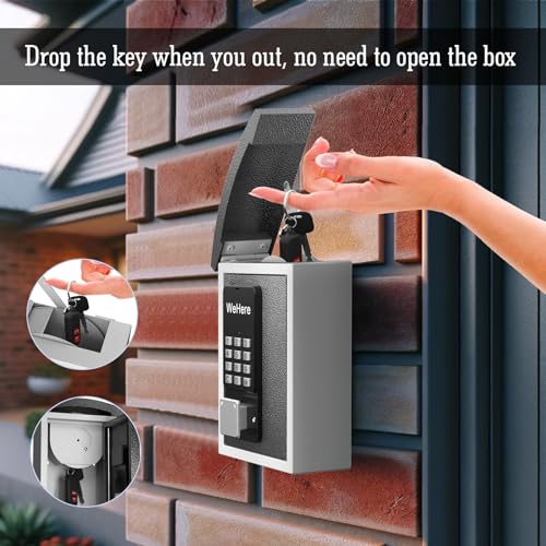 WeHere Key Lock Box Wall Mount with Key Drop Slot, Smart LockBox, OTP/APP Bluetooth/Wi-Fi/Fixed Code/Key Unlock, Key Safe Security Storage for House Outside, Realty Business, Apartment, Store, Car