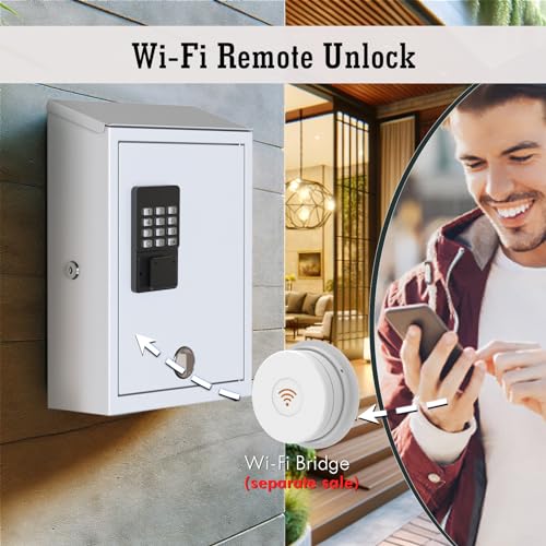 DiDiHere Mailbox with Electronic Lock, Wall Mount Locking Postbox for House, One Time Code/Permanent Code/Spare Key Unlock, Large Capacity for Collect Letter, Key Drop Box, White,Waterproof, 14x4x10in