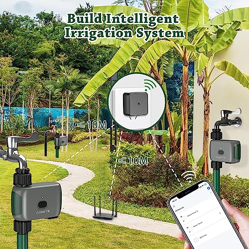 AnseTo Wifi Water Timer for Garden Irrigation System, Hose Timer for Lawn Watering System, Sprinkler Timer Compatible with Alexa and Google Home, with WiFi-Hub Remote Control and 2 Watering Modes