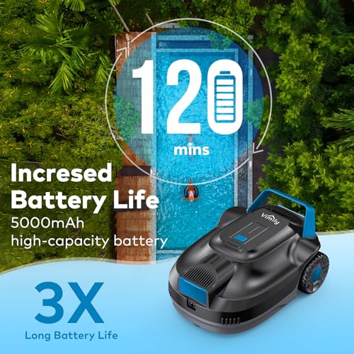 2024 New Upgraded Robotic Pool Vacuum, Cordless Robotic Pool Cleaner, 5000 mAh Lasts Up to 120 Mins, Ideal for Above Ground Pools, Self-Parking, LED Indicator, Efficient Leaf and Debris Removal