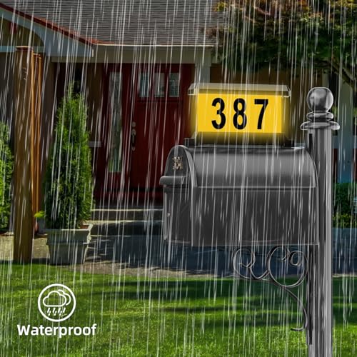 Solar Mailbox Numbers, Solar Mailbox Light Belt With Remote Control, Double Side Illuminated Design Address Numbers for Mailbox LED Acrylics 9 Color Lighting Modes