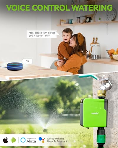 RAINPOINT WiFi Sprinkler Timer, Brass Inlet Smart Hose Timer for Watering, Smart Water Timer for Garden Hose with Hub, APP & Voice Control, Automatic Irrigation System for Lawns and Yard
