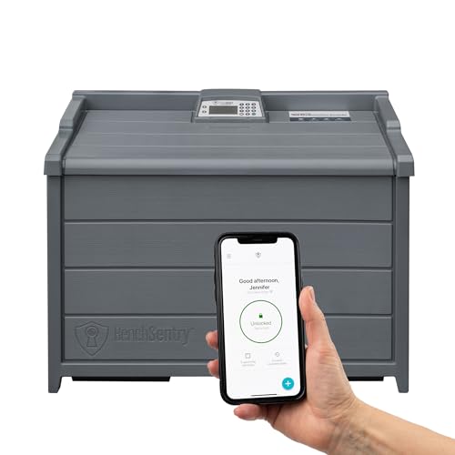 Genie BenchSentry Connect Slate Smart Package Delivery Box for Outside, Extra Large