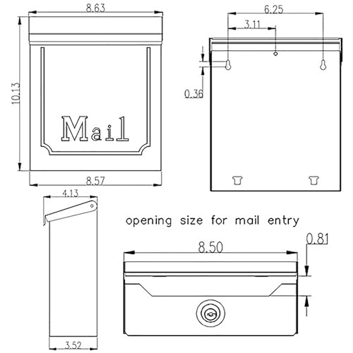 ARCHITECTURAL MAILBOXES Townhouse Vertical Small Capacity, Galvanized Steel Wall Mount Mailbox, 4.1 x 8.6 x 10.1 inches, Black
