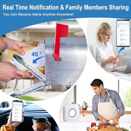 WiFi Mailbox Alert, Tuya Smart Mailbox Chime, 800ft Wireless Mailbox Alarm Outside Weatherproof with LED Light Flashing, Sound and Phone Reminders (only Supports 2.4GHz Wi-Fi)