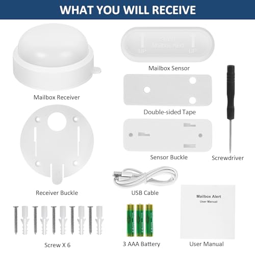 Mailbox Alarm Alert for Delivered Mail - 500ft Wireless Smart Mailbox Alarm Long Range with Led Light and Adjustable Sound Reminders, Mailbox Alert Wireless, Mailboxes for Outside,Mailbox Post