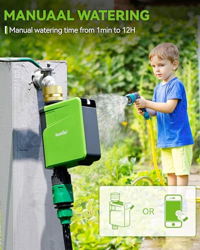 RAINPOINT WiFi Sprinkler Timer, Brass Inlet Smart Hose Timer for Watering, Smart Water Timer for Garden Hose with Hub, APP & Voice Control, Automatic Irrigation System for Lawns and Yard