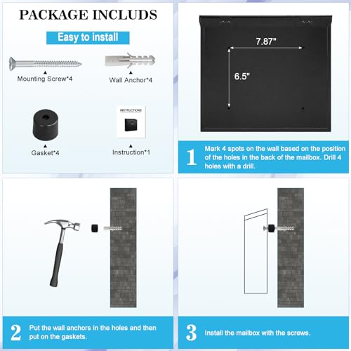 xydled Mail Boxes with Combination Lock,Locking Mailbox Wall Mounted,Security Metal Mailbox Drop Box, Modern Large Capacity,Steel Cover Metal Postbox for House Home Outside, Black, 14.2''x12.6''x4''