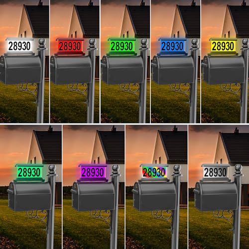 Solar Mailbox Numbers, Solar Mailbox Light Belt With Remote Control, Double Side Illuminated Design Address Numbers for Mailbox LED Acrylics 9 Color Lighting Modes