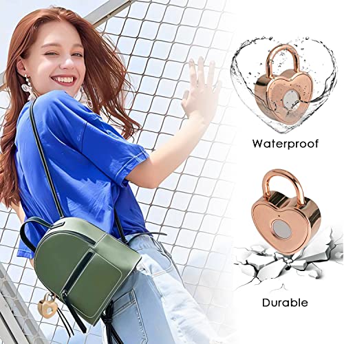 Tcyoatoa Heart Shaped Fingerprint Padlock, Small Smart Padlock for Gym Locker, Backpag, School, Mailbox, Travel Suitcase (Rose Gold)
