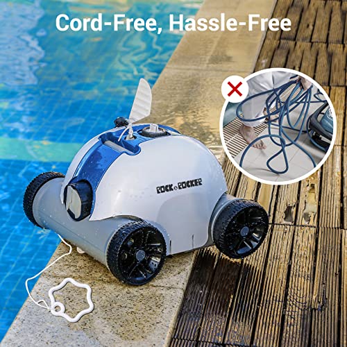 Rock&Rocker Cordless Robotic Pool Cleaner, Automatic Pool Vacuum with 60-90 Mins Working Time, Rechargeable Battery, IPX8 Waterproof for Above/In-Ground Swimming Pools Up to 861 Sq Ft