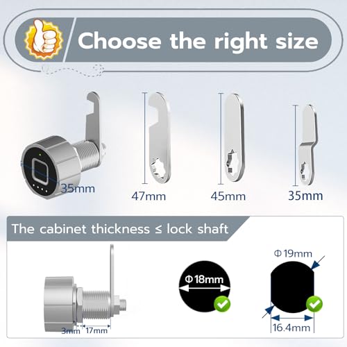 Fingerprint Cabinet Lock, Pothunder Smart Lock with Bluetooth & Fingerprint, Keyless Drawer Furniture Lock, USB Charging Fingerprint Lock, Ideal for Home, Office, Furniture, Mailbox (20MM)