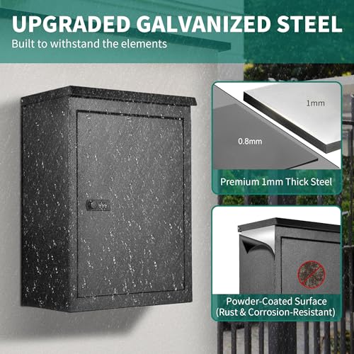YITAHOME Locking Mailbox, Wall Mount Mailboxes for Outside, 19.7x13.4x8.7 Inch Mailbox with Lock, Large Capacity Lockable Black Mailboxes