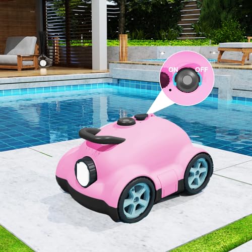 Cordless Robotic Pool Cleaner, BOWEITI Automatic Swimming Pool Vacuum for InGround Pools, 160 min Runtime, for Pools up to 2100 Sq.ft (Pink)