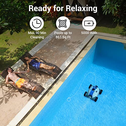 Rock&Rocker Cordless Robotic Pool Cleaner, Automatic Pool Vacuum with 60-90 Mins Working Time, Rechargeable Battery, IPX8 Waterproof for Above/In-Ground Swimming Pools Up to 861 Sq Ft