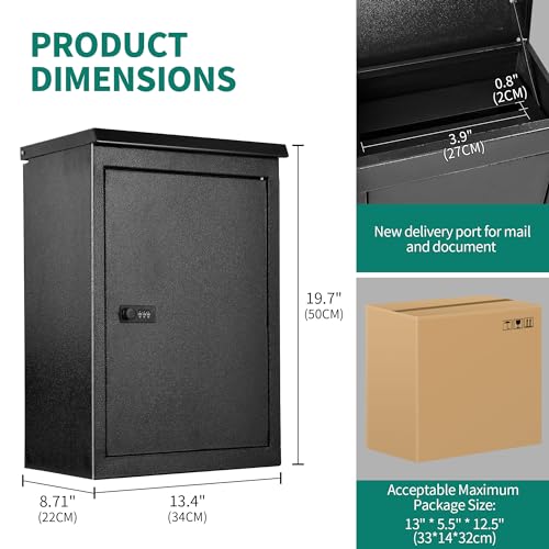 YITAHOME Locking Mailbox, Wall Mount Mailboxes for Outside, 19.7x13.4x8.7 Inch Mailbox with Lock, Large Capacity Lockable Black Mailboxes